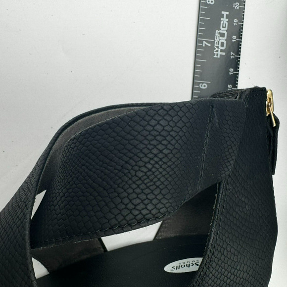 DR SCHOLLS | Women's 7.5 Black Snake 1" Platform Golden Hour Wedge Heeled Sandal - Picture 7 of 8